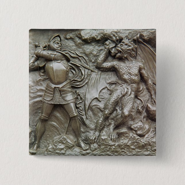 Badge Carré 5 Cm St George combattant le dragon (Devant)