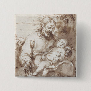 Badge Carré 5 Cm St Joseph avec l'enfant de sommeil du Christ