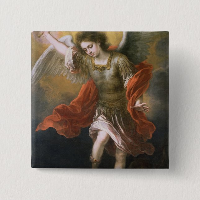 Badge Carré 5 Cm St Michael bannit le diable à l'abîme (Devant)