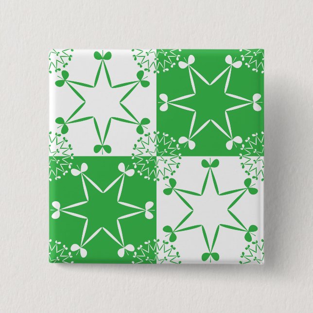 Badge Carré 5 Cm St Patricks Day Vert Étoile de Trèfle Géométrique (Devant)