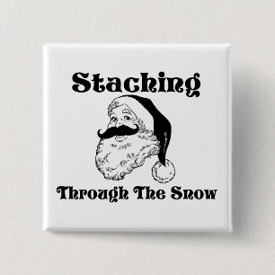 Badge Carré 5 Cm Staching par la neige Père Noël