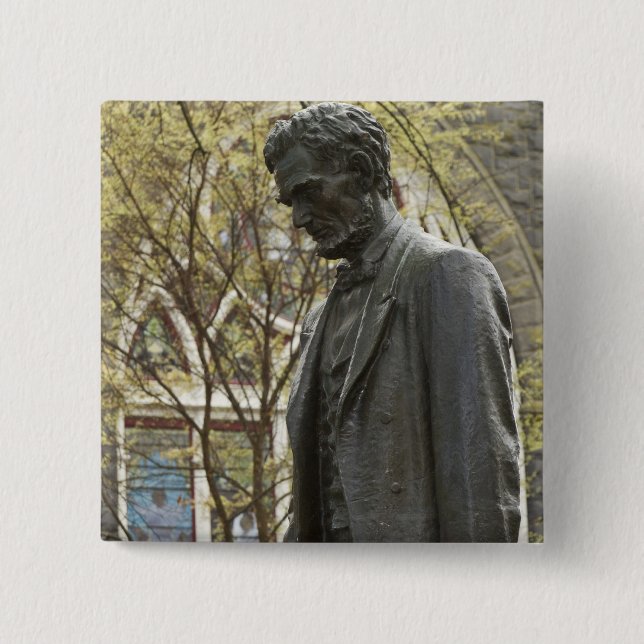 Badge Carré 5 Cm Statue d'Abraham Lincoln, Portland, Oregon (Devant)