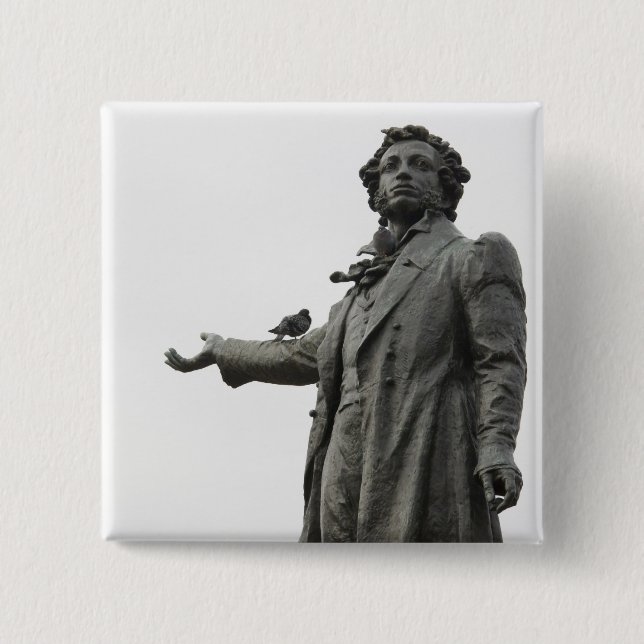 Badge Carré 5 Cm Statue d'Alexandre Pouchkine, Saint-Pétersbourg (Devant)