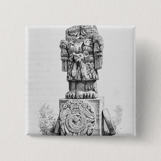Badge Carré 5 Cm Statue de la déesse Coatlicue (Devant)