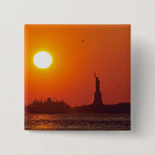 Badge Carré 5 Cm Statue de la Liberté, port de New York, New York,