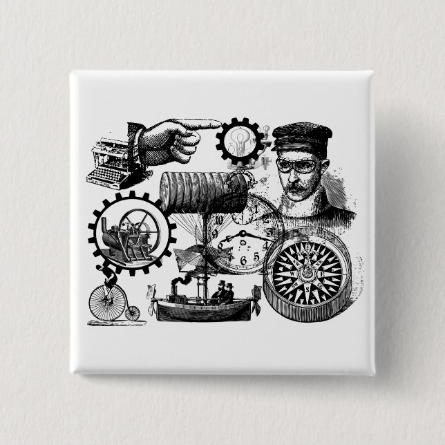 Badge Carré 5 Cm steampunk (Devant)
