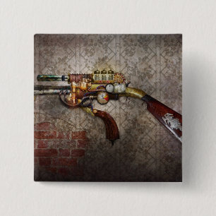 Badge Carré 5 Cm Steampunk - arme à feu - l'arme de poing