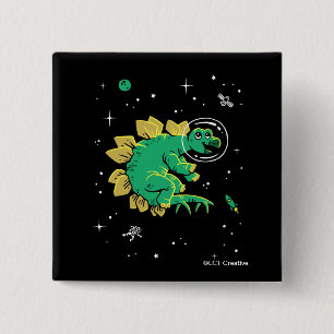 Badge Carré 5 Cm Stegosaurus Dinos Tan Vert Dans L'Espace