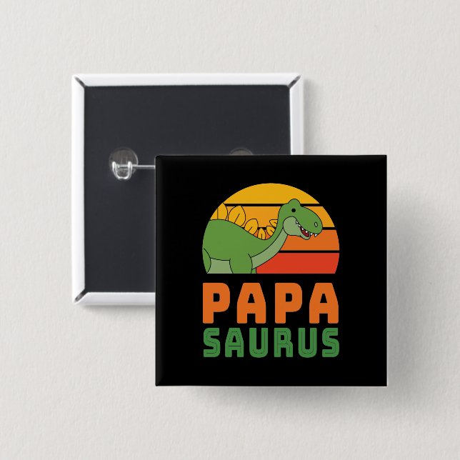 Badge Carré 5 Cm Stegosaurus Papasaurus Dinosaur Fête des pères (Devant & derrière)