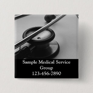 Badge Carré 5 Cm Stéthoscope Médicale, noir et blanc