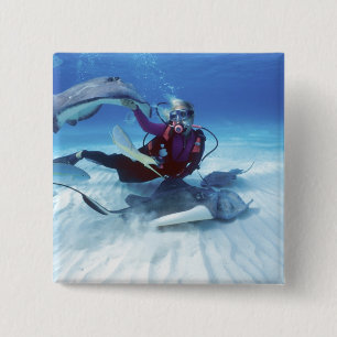 Badge Carré 5 Cm Stingray City, Grand Cayman, Îles Caïmans,