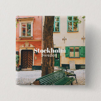 Badge Carré 5 Cm Stockholm Old Town, Gamla Stan, Sweden Souvenir