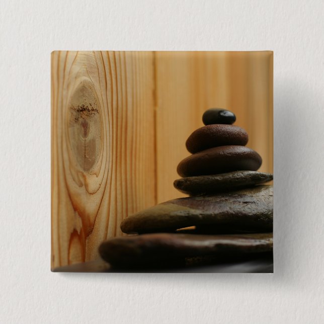 Badge Carré 5 Cm Stones de méditation de Cairn et bois (Devant)