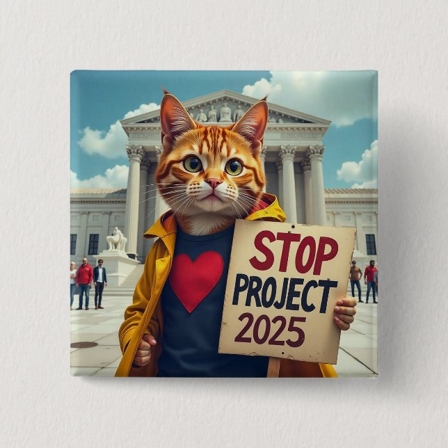 Badge Carré 5 Cm Stop Project 2025 Cat politique (Devant)