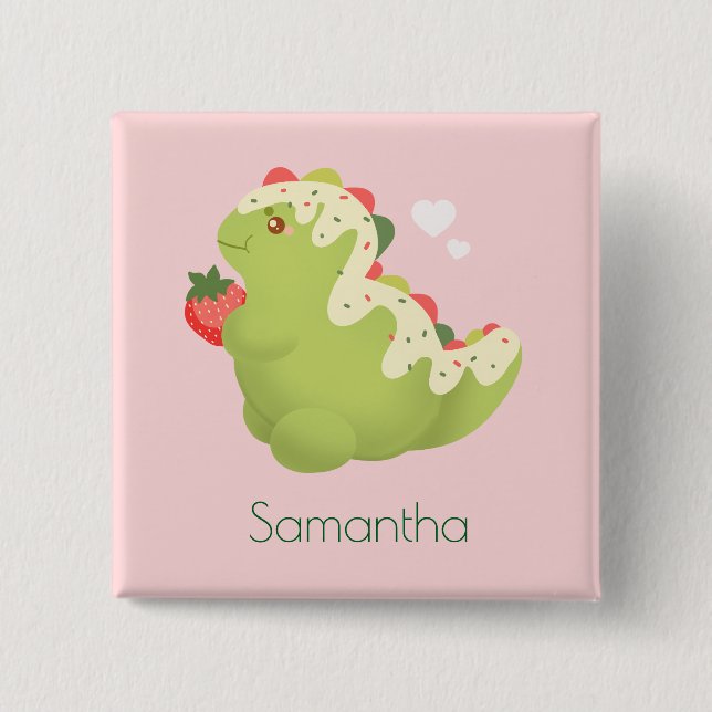 Badge Carré 5 Cm Strawberry Matcha Dinosaur  (Devant)