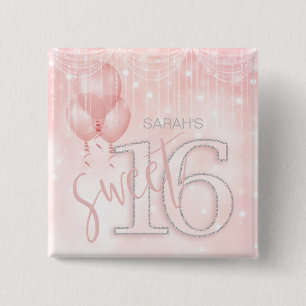Badge Carré 5 Cm String Lights & Balloons Sweet 16 Rose Gold ID473