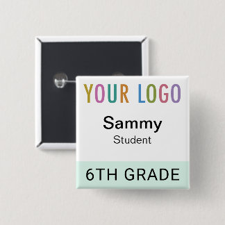 Badge Carré 5 Cm Student Name Tag Button with School Logo Reusable