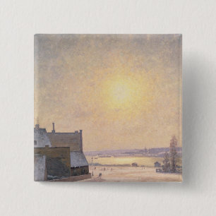 Badge Carré 5 Cm Sun et neige, scène de Stockholm
