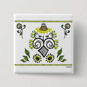 Badge Carré 5 Cm Sunflower Folk Motif par Alexandra Cook