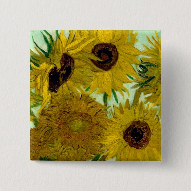 Badge Carré 5 Cm Sunflowers dans Vase Van Gogh Art (Devant)