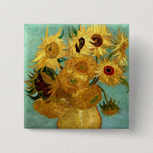 Badge Carré 5 Cm Sunflowers dans Vase Van Gogh Art