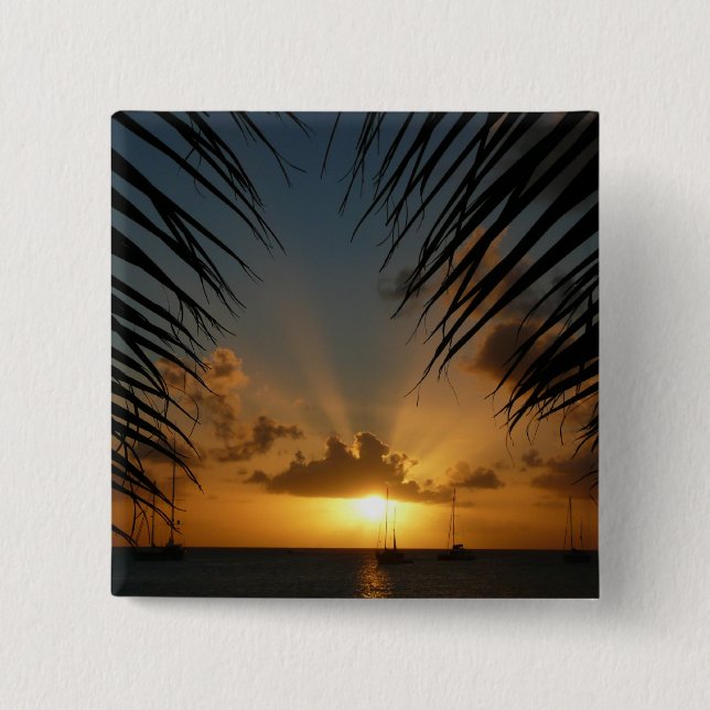 Badge Carré 5 Cm Sunset Through Palm Fronds (Devant)