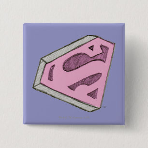 Badge Carré 5 Cm Supergirl a esquissé le logo rose