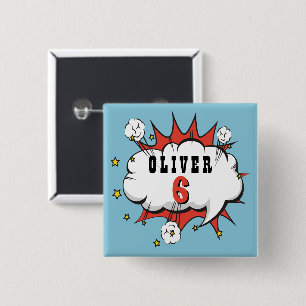 Badge Carré 5 Cm Superhero Comic Speech Bubble Boy Anniversaire