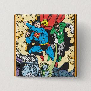 Badge Carré 5 Cm Superman et Green Lantern Combat Brainiac
