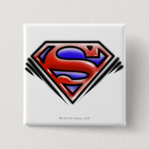 Badge Carré 5 Cm Superman S-Shield   Logo Red Airbrush
