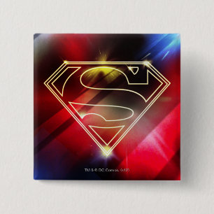Badge Carré 5 Cm Superman Stylisé   Logo en plan jaune brillant