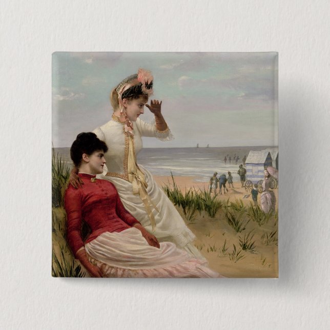 Badge Carré 5 Cm Sur la plage (Devant)