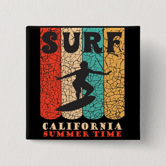 Badge Carré 5 Cm Surf Californie (Devant)