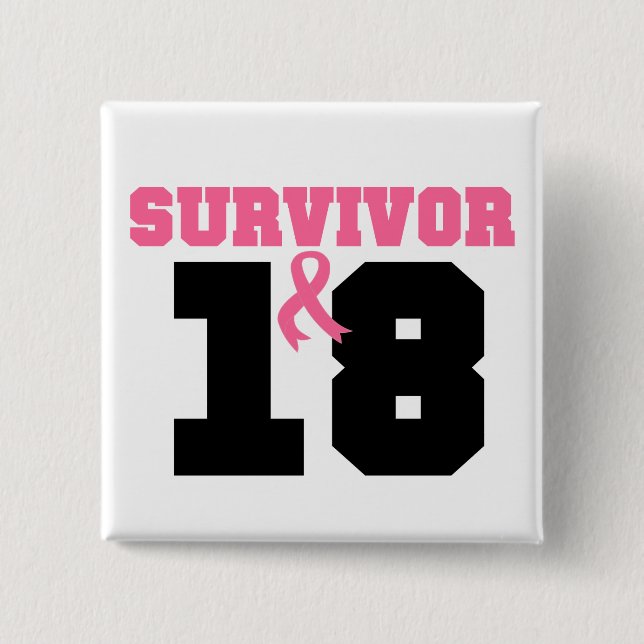 Badge Carré 5 Cm Survivant de cancer du sein 18 ans (Devant)