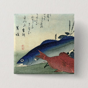 Badge Carré 5 Cm Suzuki & Kimmedai - Poisson japonais Hiroshige