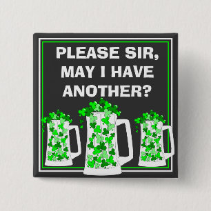 Badge Carré 5 Cm Svp bière je, shamrocks d'o de tasses
