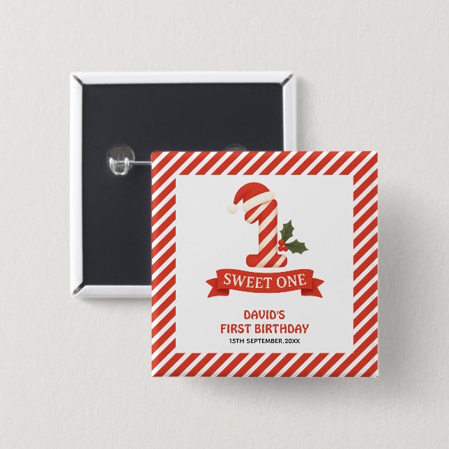 Badge Carré 5 Cm Sweet One Christmas Premier anniversaire (Devant & derrière)