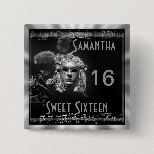 Badge Carré 5 Cm Sweet sixteen mascarade