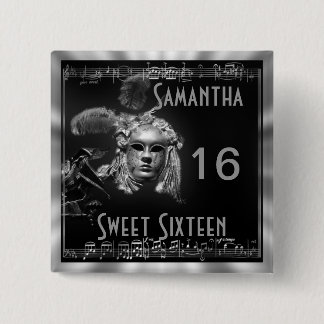 Badge Carré 5 Cm Sweet sixteen mascarade