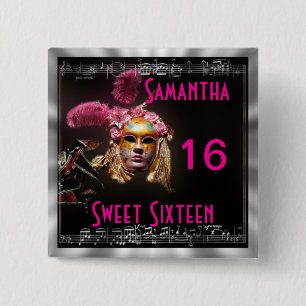 Badge Carré 5 Cm Sweet sixteen mascarade