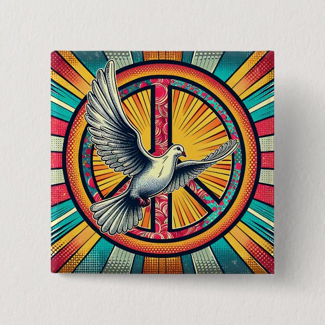 Badge Carré 5 Cm Symbole Boho Retro Dove and Peace (Devant)