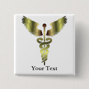 Badge Carré 5 Cm Symbole Caduceus d'or