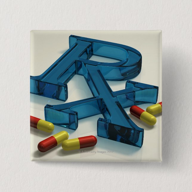 Badge Carré 5 Cm symbole de 3D RX avec des capsules (Devant)