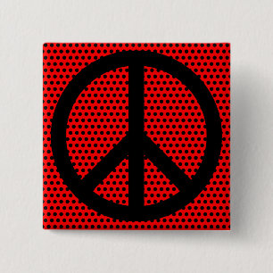 Badge Carré 5 Cm Symbole de paix rouge et noir