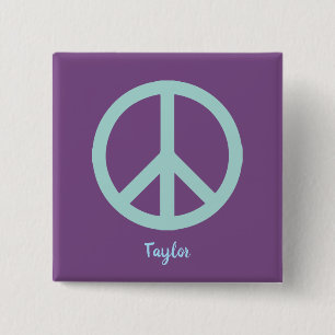 Badge Carré 5 Cm Symbole de paix violet et bleu