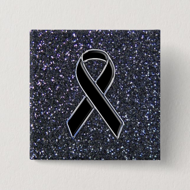 Badge Carré 5 Cm Symbole de sensibilisation au ruban noir (Devant)