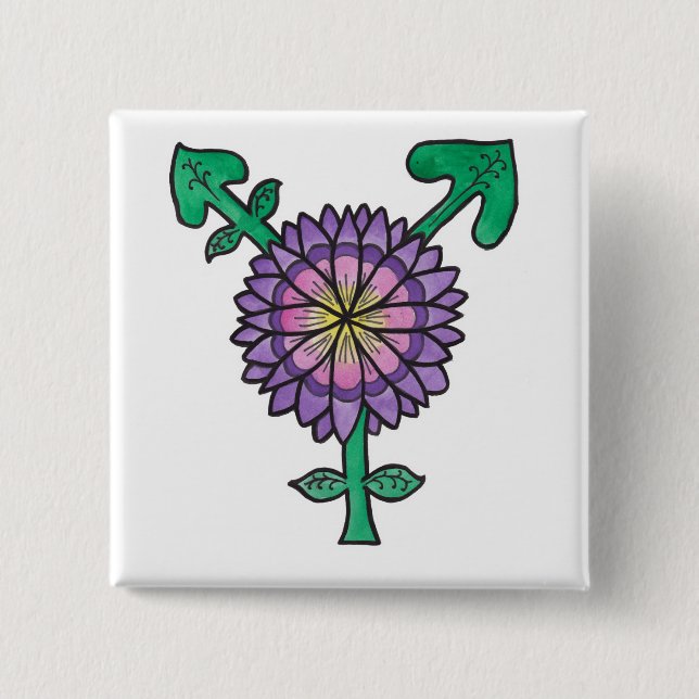 Badge Carré 5 Cm Symbole de transsexuel de fleur (Devant)