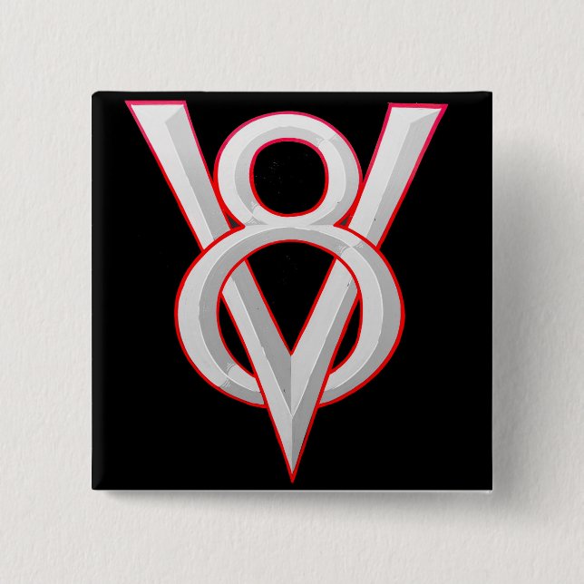 Badge Carré 5 Cm Symbole de V8 (Devant)