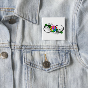 Badge Carré 5 Cm Symbole d'infini avec Rose arc-en-ciel