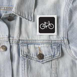 Badge Carré 5 Cm Symbole minimaliste de vélo noir et blanc